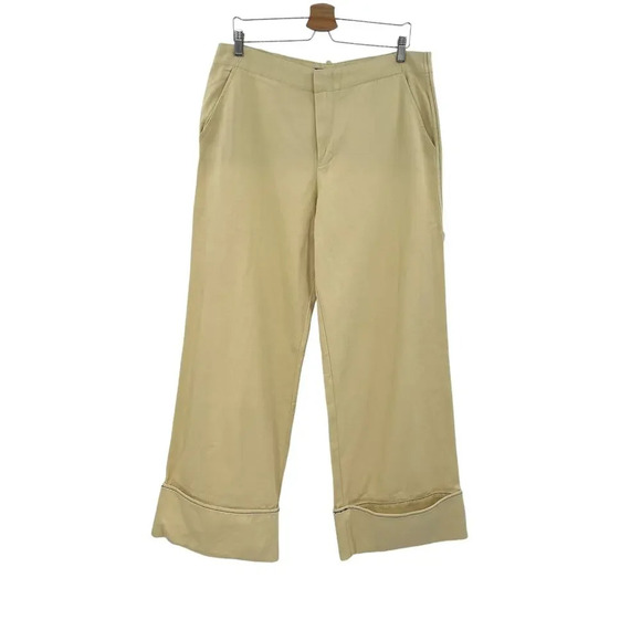 Zara Pants Full Length Turn‎ Up Baggy Wide Leg Butter Yellow Trouser Size Large - Picture 2 of 13